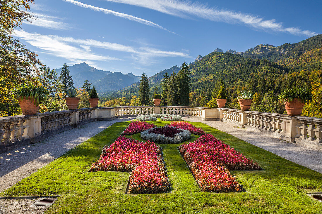 Terrace gardens of Linderhof Palace, Ettal, Allgäu, Bavaria, Germany