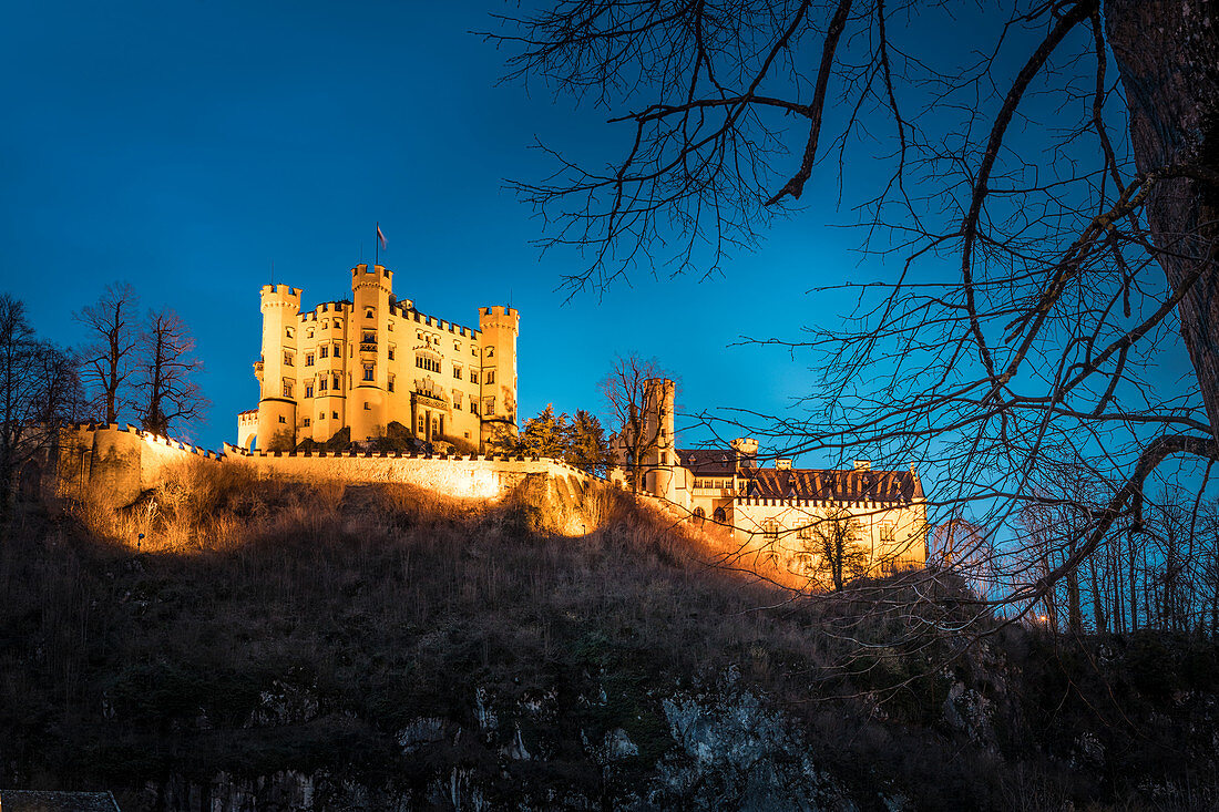 Schloss Hohenschwangau am Abend, Schwangau, Allgäu, Bayern, Deutschland