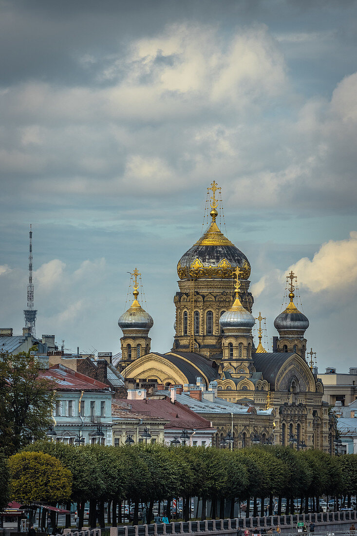 View of the Church of the Assumption of the Blessed Virgin Mary on Vasilievsky Island in Saint Petersburg, Russia