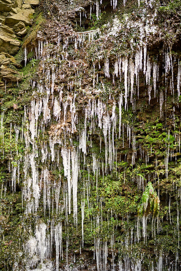 Waterfall on the Stux with frozen cones, Unkel, Germany