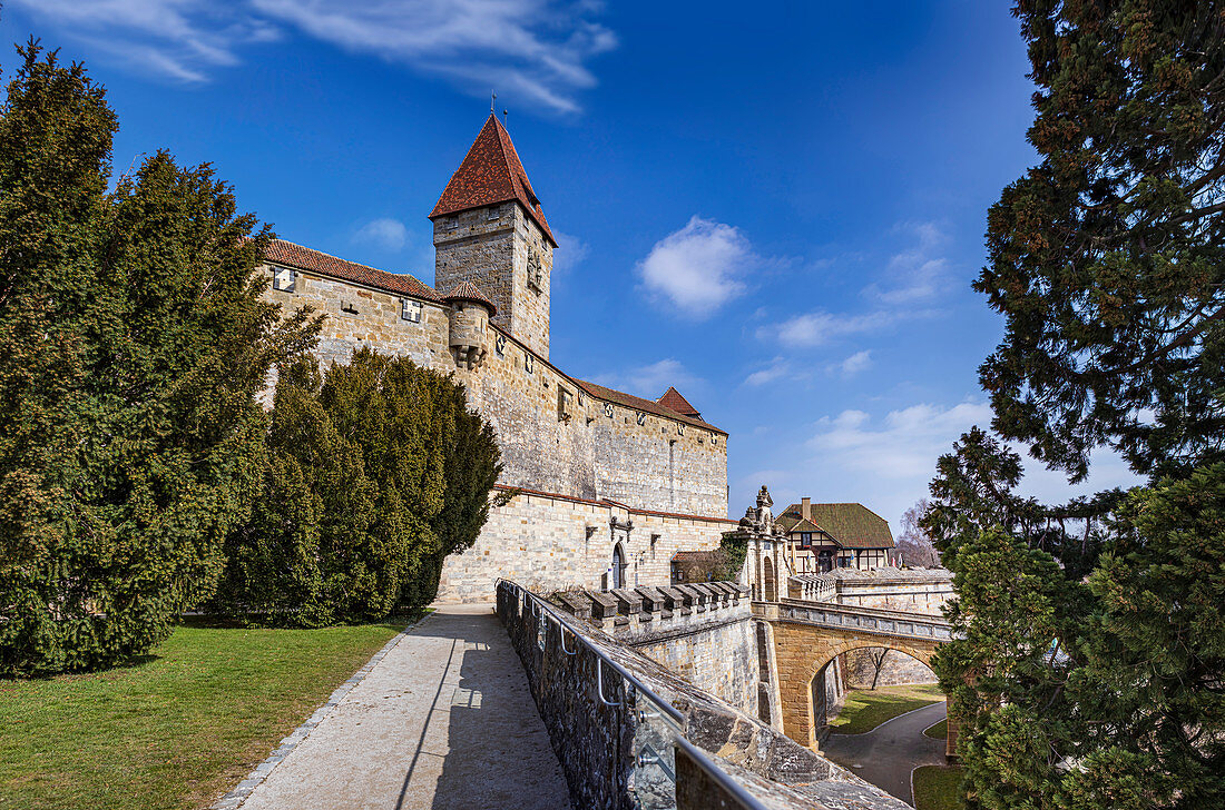 Entrance with Bulgarenturm of Veste Coburg, Coburg, Upper Franconia, Bavaria, Germany