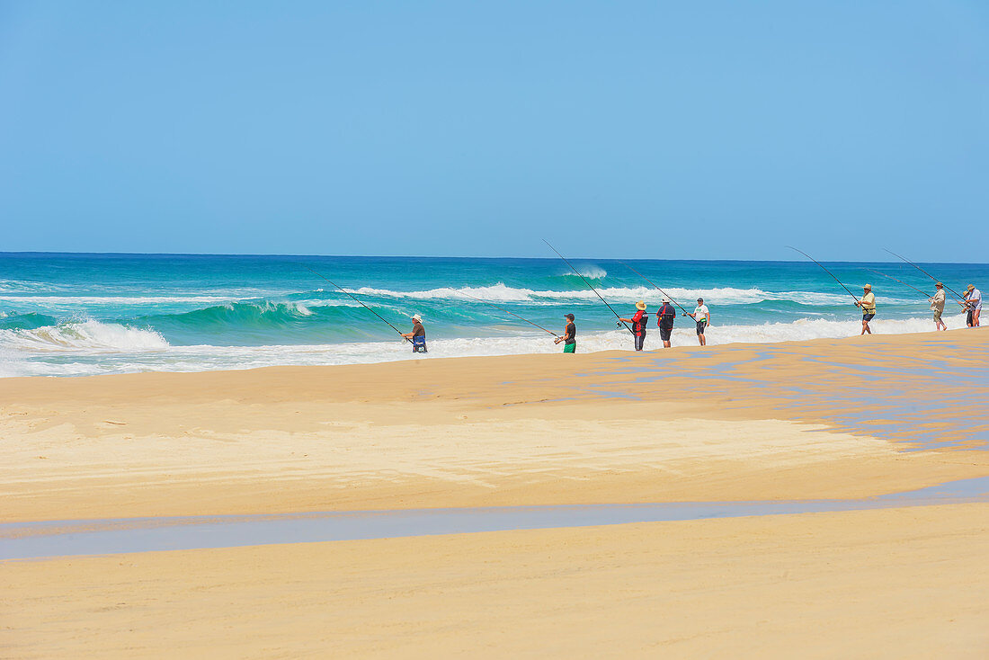 People fishing on the beach, Great Sandy National Park, Fraser Island, Queensland, Australia