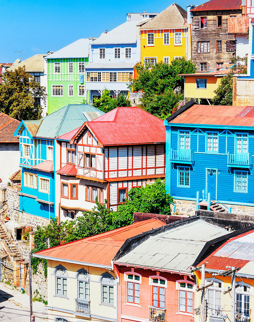 Traditional houses, historic district, Valparaiso, Chile, South America