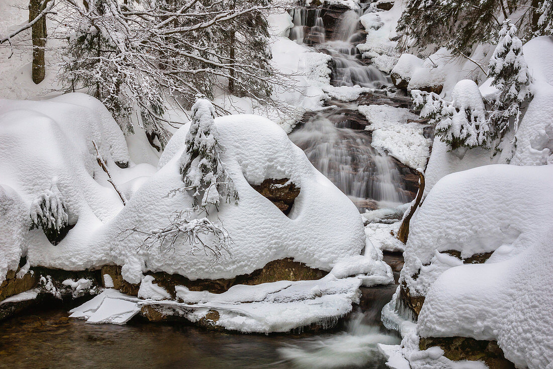 Winter at the Rissbach, Bodenmais, Bavarian Forest, Bavaria, Germany, Europe