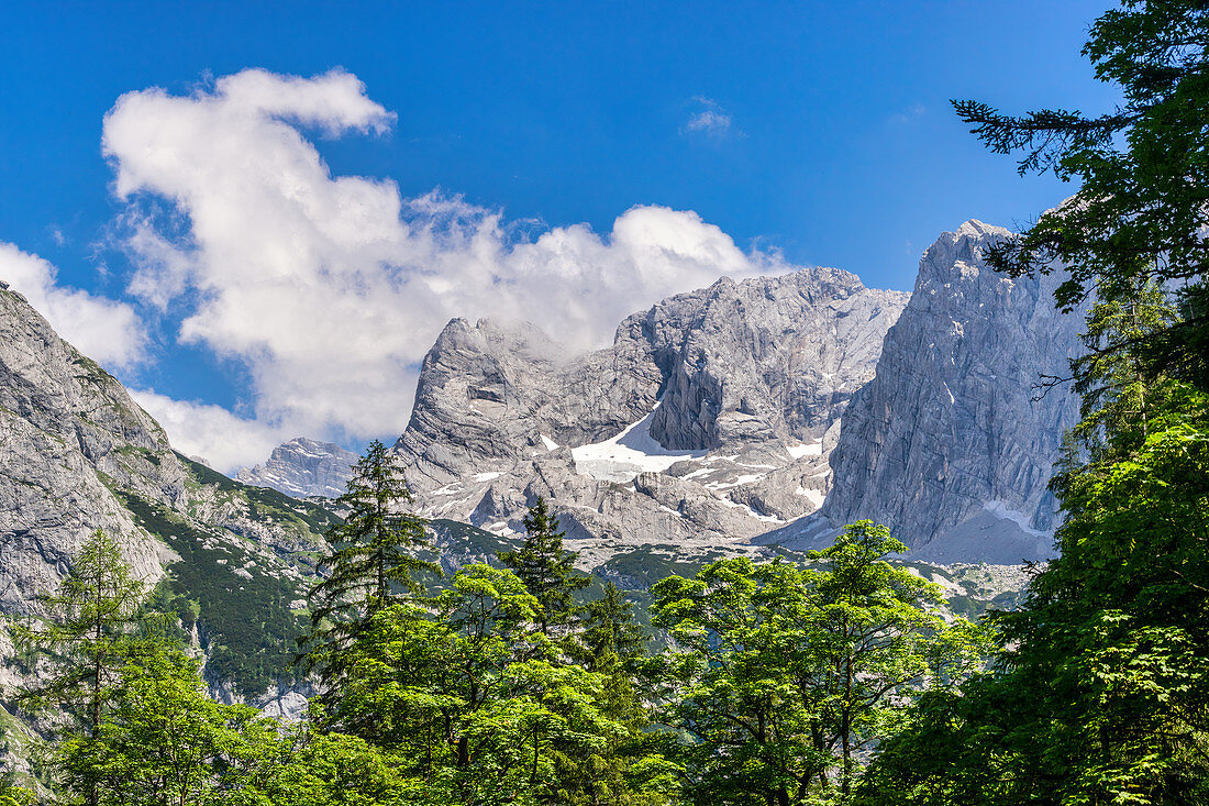 View of the Dachstein massif, Gosau, Gosauseen, Upper Austria, Austria, Europe