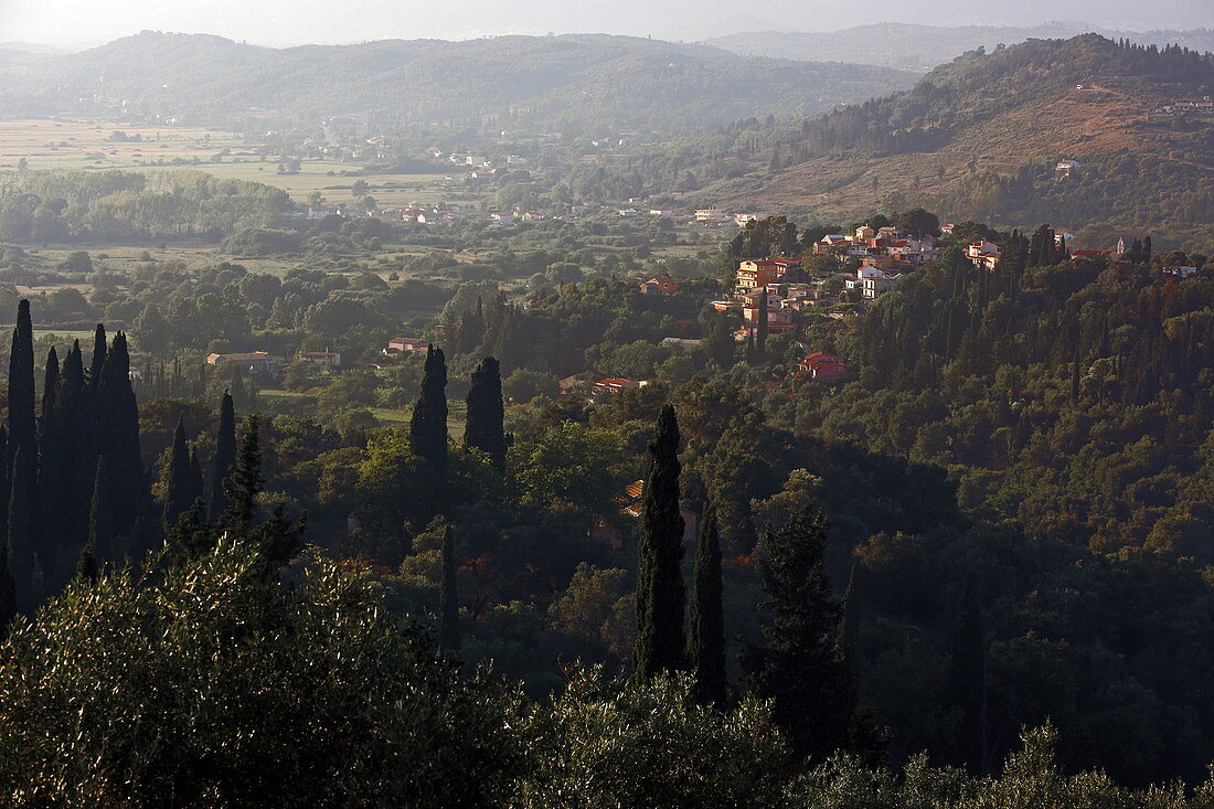 View from Kaizer's Throne in the place Pelekas au the place Kokkini on the edge of the Ropa Plain, Corfu Island, Ionian Islands, Greece