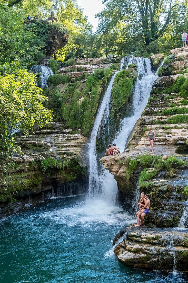 France, Gard, the Causses and the Cevennes, Mediterranean agro pastoral cultural landscape, listed as World Heritage by UNESCO, Saint Maurice Navacelles, Navacelles circus, waterfall, Vis river