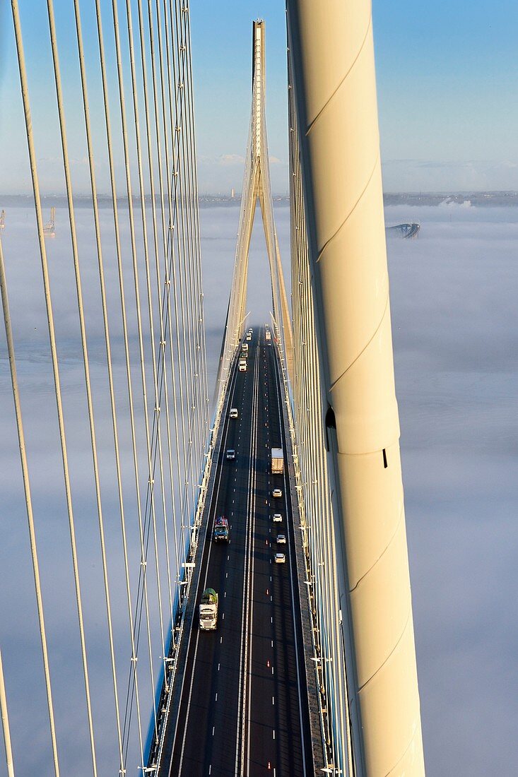 France, between Calvados and Seine Maritime, the Pont de Normandie (Normandy Bridge) spans the Seine, the cables that support the bridge