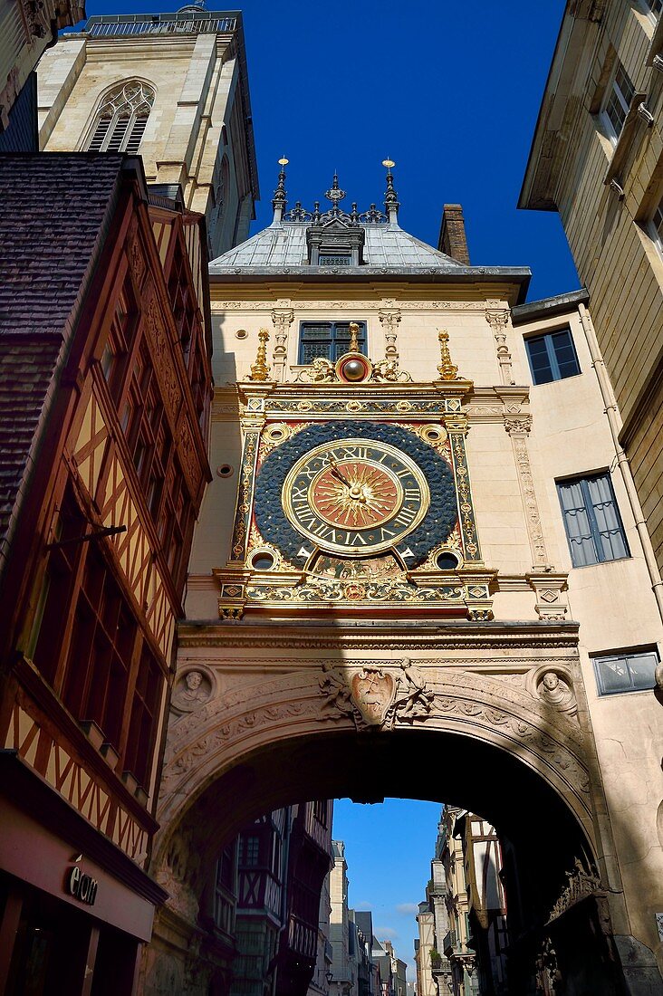 France, Seine-Maritime, Rouen, the Gros Horloge is an astronomical clock dating back to the 16th century