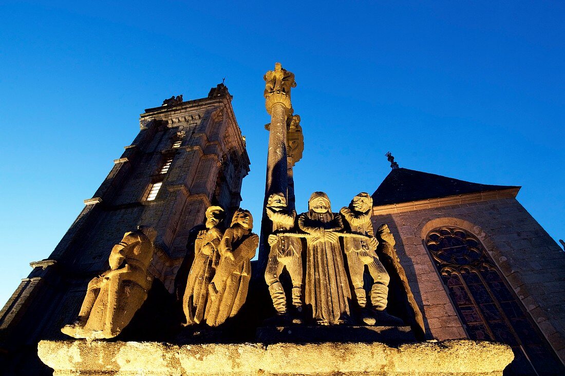 France, Finistere, stop on the Way of St James, St Thegonnec, parish enclosure, the church and the calvary