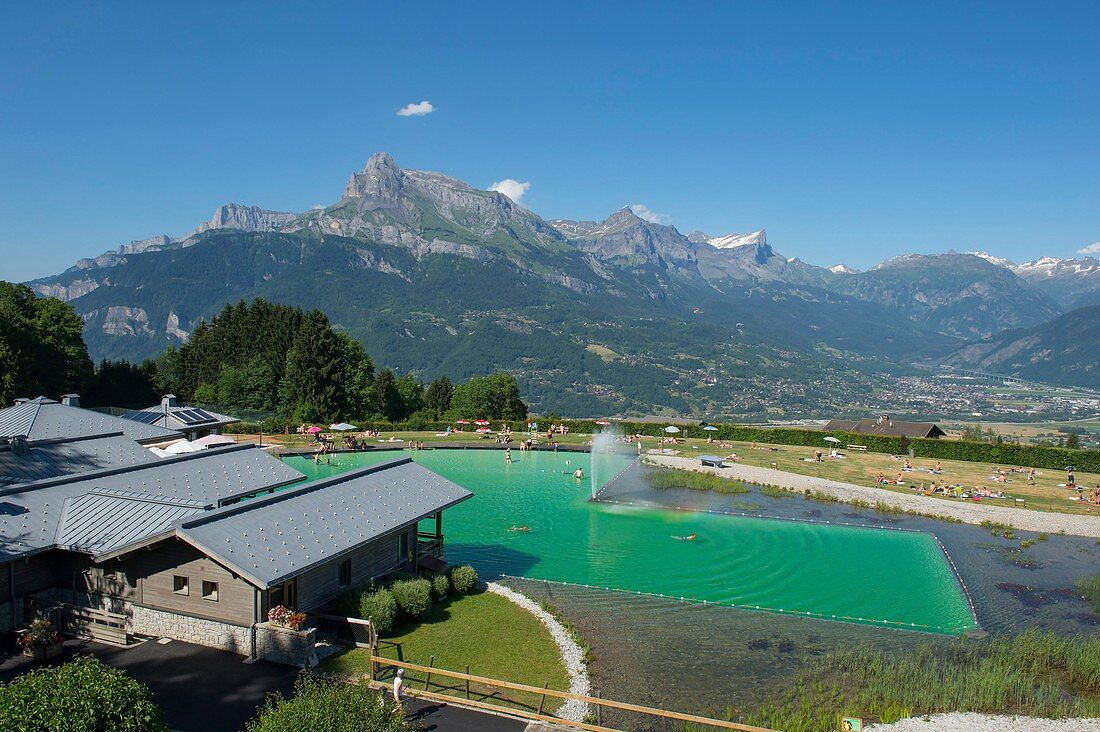 France, Haute Savoie, Mont Blanc, Combloux, the ecological water body and the Fiz massif