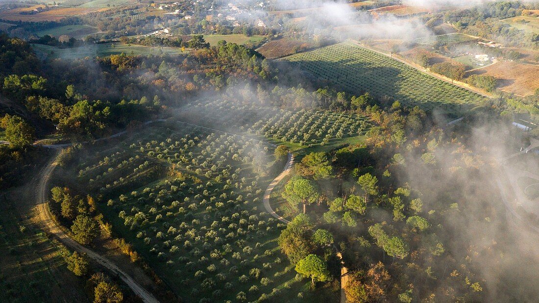 Frankreich, Vaucluse, Luberon Regionaler Naturpark, Cadenet, Bastide du Laval (Luftaufnahme)