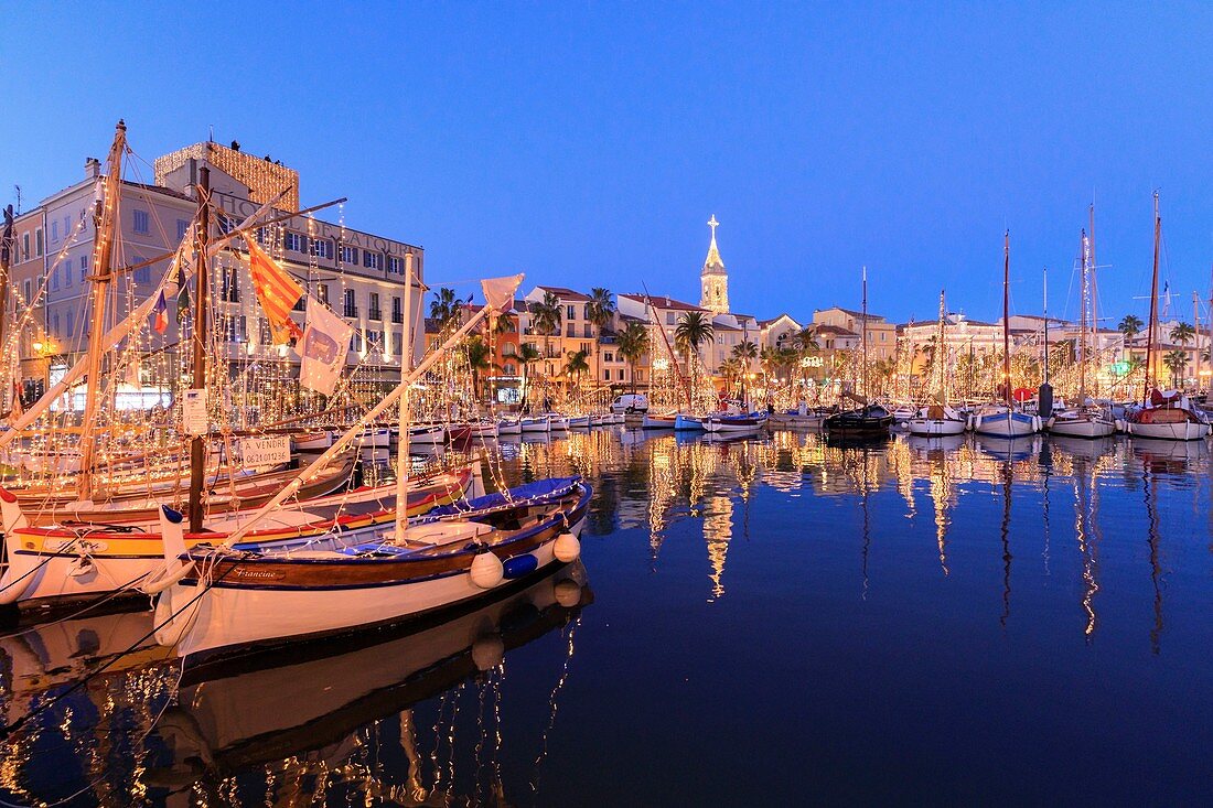 France, Var, Sanary sur Mer, the port, Christmas illuminations