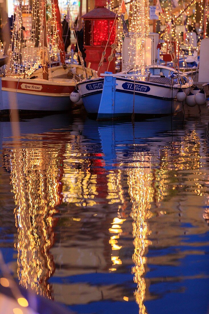 France, Var, Sanary sur Mer, the port, Christmas illuminations