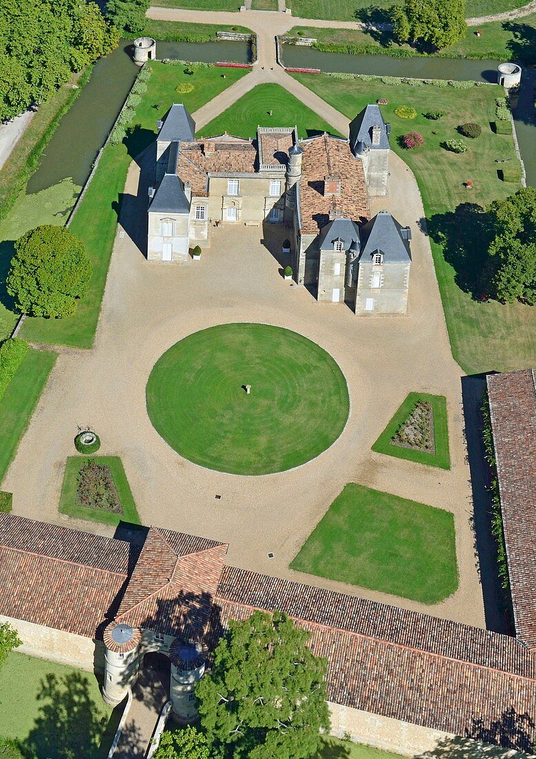 France, Gironde, Margaux, Chateau d'Issan,3rd growth Margaux (aerial view)