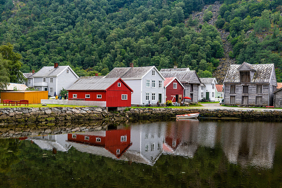 Historische Häuser in Laerdal, Grafschaft Vestland, Norwegen, Skandinavien, Europa