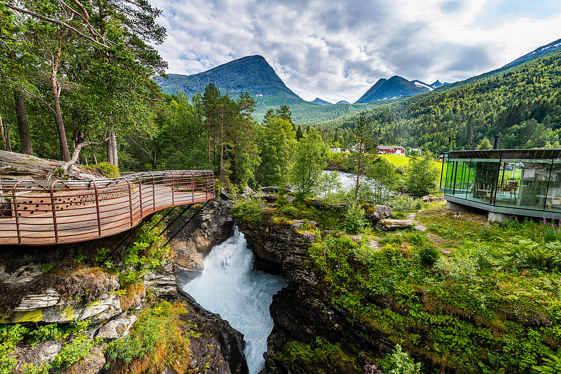 Rushing through a deep ravine, Gudbrandsjuvet, Trollstigen mountain road, Norway, Scandinavia, Europe