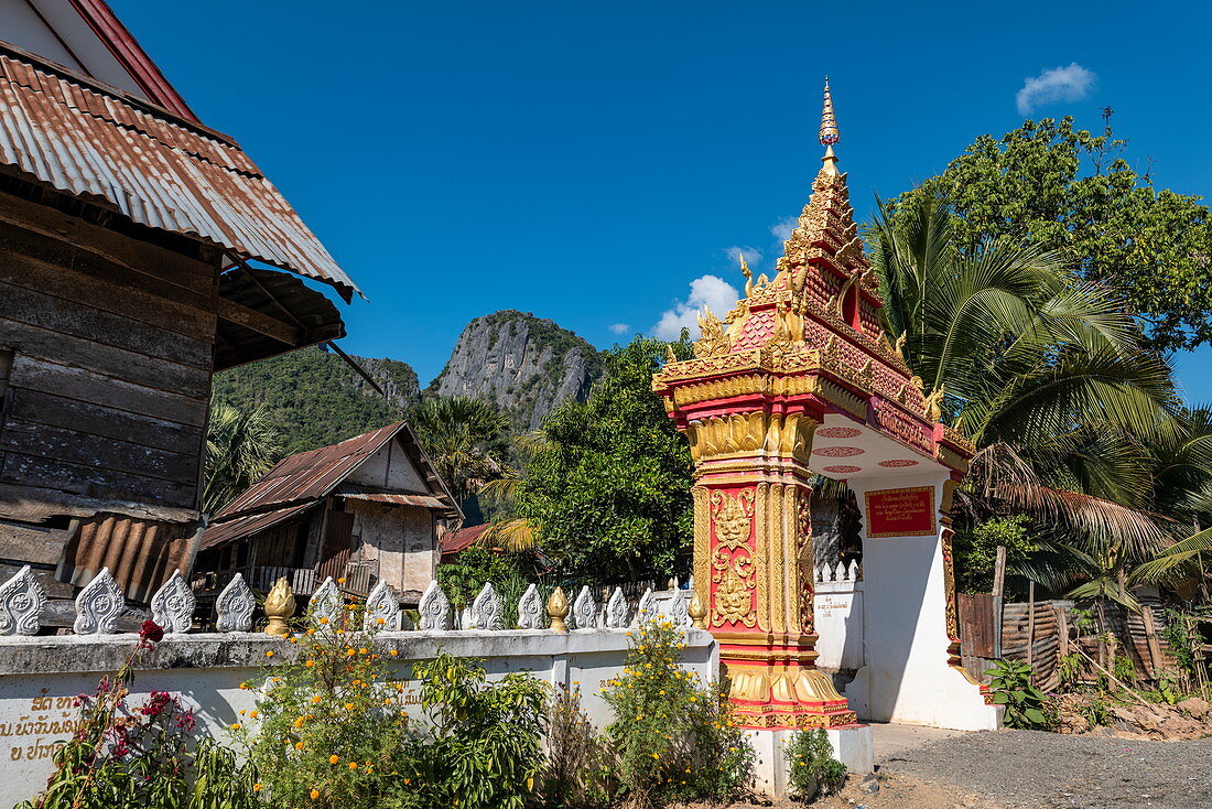 Entrance gate to the pagoda, Pak Ou, Luang Prabang Province, Laos, Asia