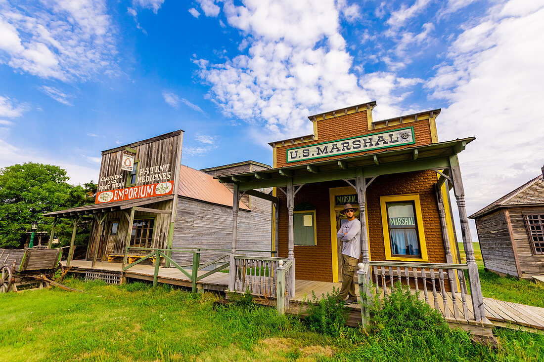 Historische Attraktion am Straßenrand, 1880 Stadt gebaut, um eine funktionierende Stadt in den 1880er Jahren zu modellieren, Midland, South Dakota, Vereinigte Staaten von Amerika, Nordamerika