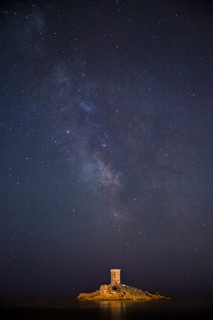 France, Var, Saint Raphael, the Dramont, the cloud of the Milky Way and the tower of the ?le d'Or