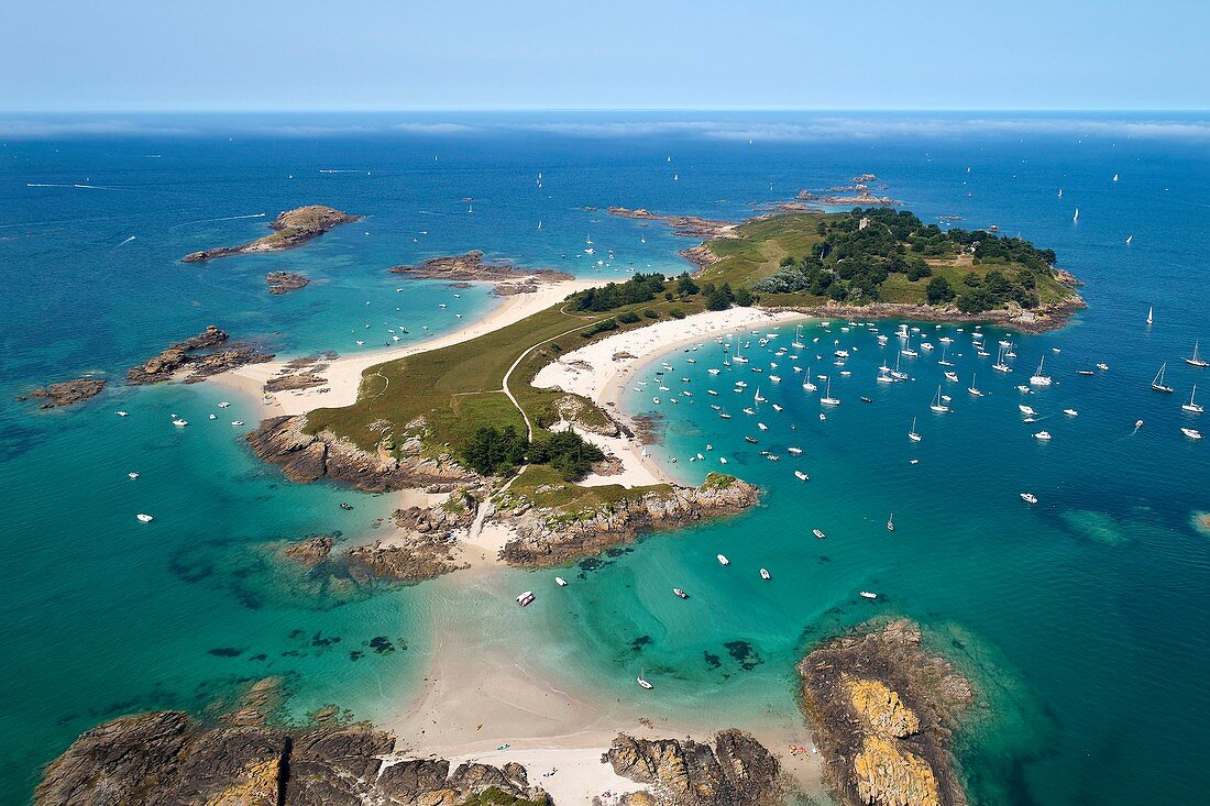 Frankreich, Cotes d'Armor, Côte d'Emeraude, St. Jacut de la Mer, Insel Hebihens (Archipel von Ebihens) (Luftaufnahme)