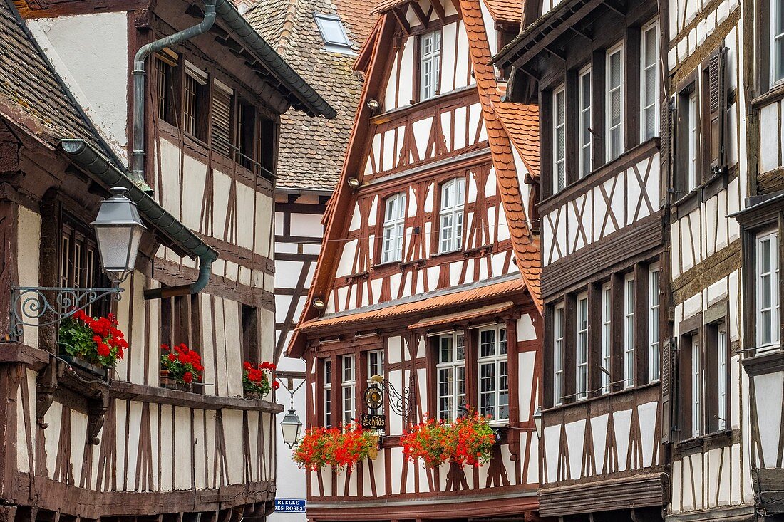 France, Bas Rhin, Strasbourg, old city listed as World Heritage by UNESCO, half timbered houses in the Petite France district