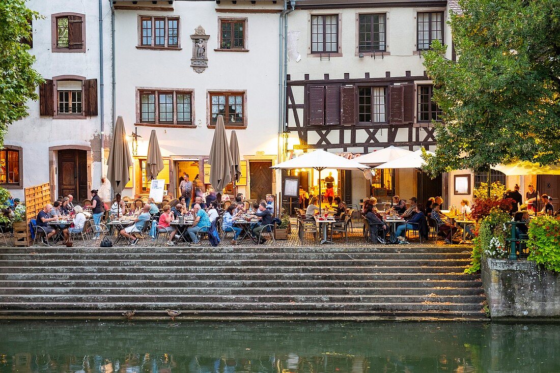 France, Bas Rhin, Strasbourg, old city listed as World Heritage by UNESCO, Petite France district, restaurants Quai de la Bruche