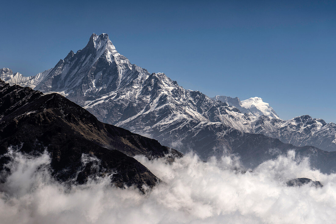 View of the sacred mountain Machapuchare, Pokhara, Nepal