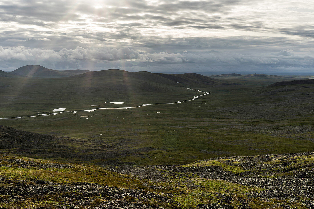 View over the vastness of the Russian tundra, Polarural, Komi Republic, Russia