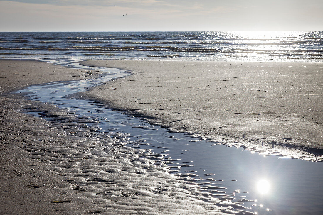 Mudflat landscape on the beach in St. Peter-Ording, North Friesland, Schleswig-Holstein