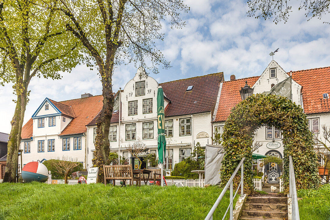 Old houses at the port of Toenning, North Friesland, Schleswig-Holstein