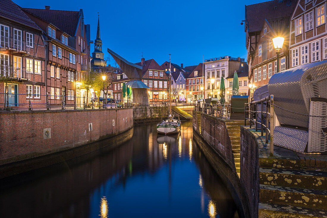 Evening at the old Hanseatic harbor in Stade, Lower Saxony, Germany