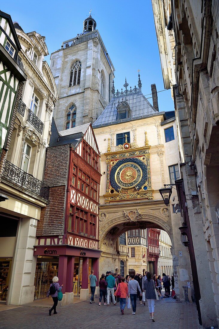 Frankreich, Seine-Maritime, Rouen, die Gros Horloge ist eine astronomische Uhr aus dem 16. Jahrhundert