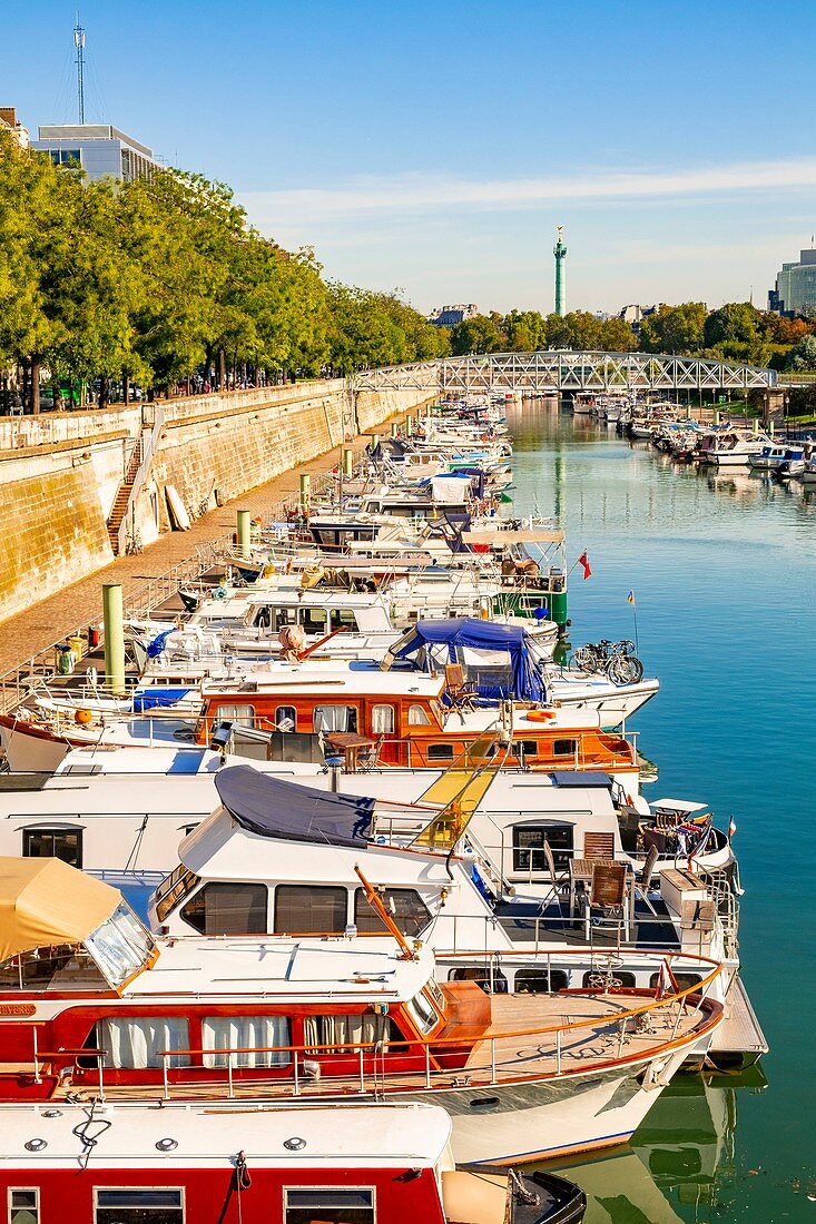 France, Paris, the port of Arsenal and the column of the Bastille