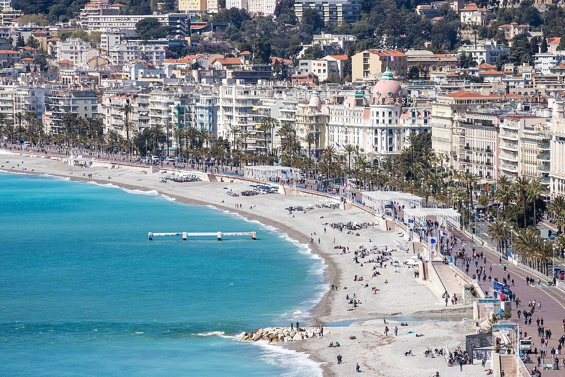 France, Alpes Maritimes, Nice, the Baie des Anges and the Promenade des Anglais, hotel Negresco