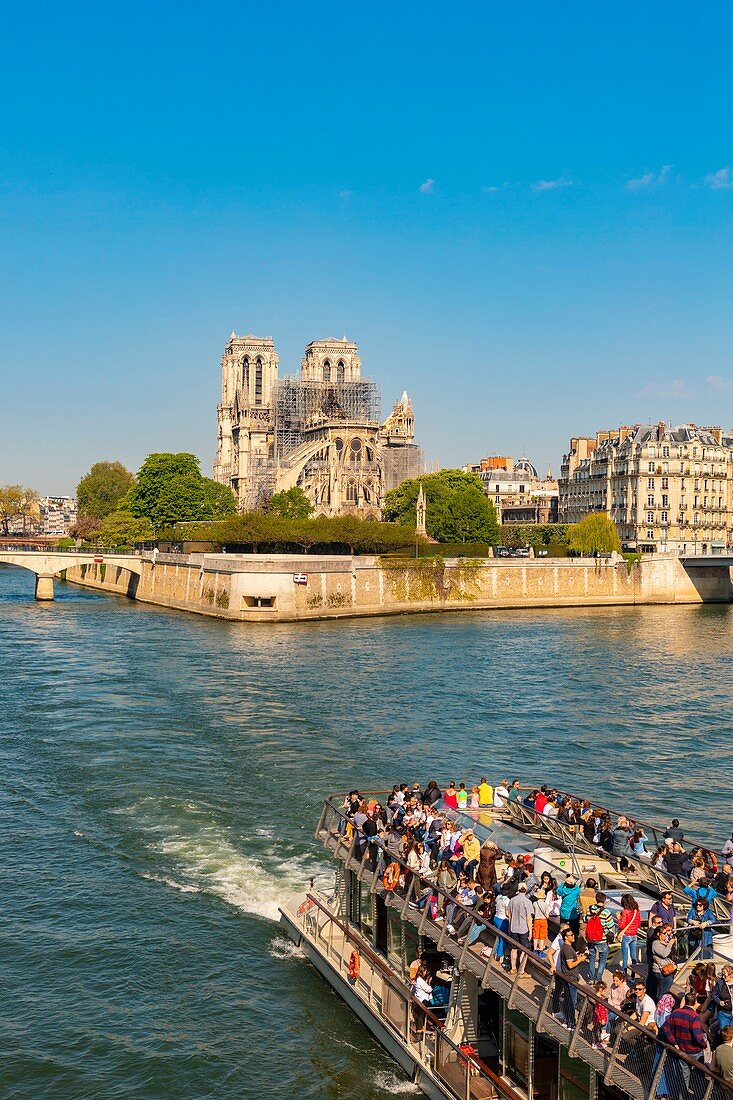 Frankreich, Paris, Weltkulturerbe der UNESCO, Ile de la Cite, Kathedrale Notre-Dame und ein Flugboot