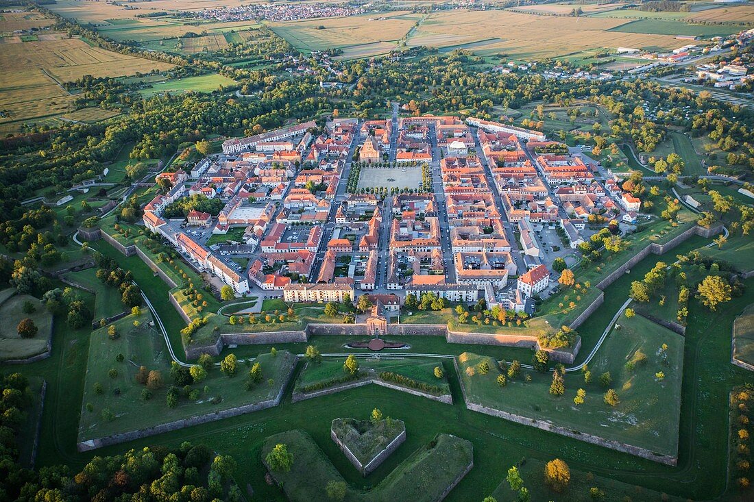 France, Haut Rhin, Neuf Brisach, fortified by Vauban, listed as World Heritage by UNESCO (aerial view)