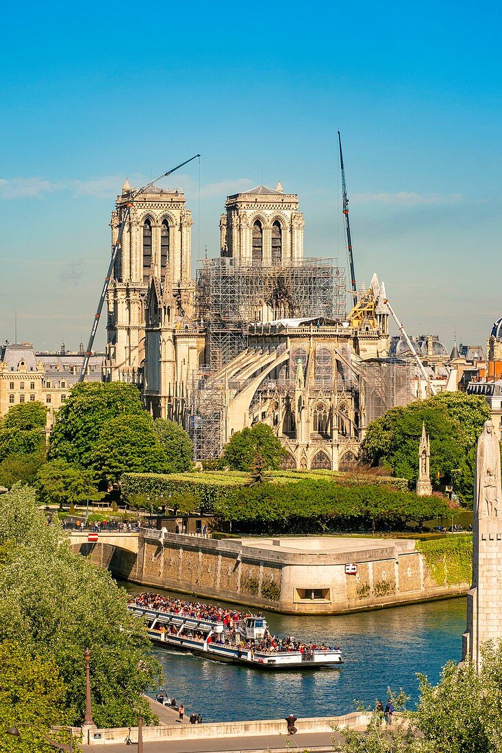 Frankreich, Paris, Weltkulturerbe der UNESCO, Notre Dame de Paris, Konsolidierungsarbeiten nach dem Brand des Daches