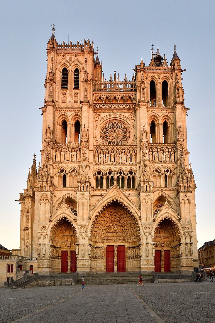 France, Somme, Amiens, Notre-Dame cathedral, jewel of the Gothic art, listed as World Heritage by UNESCO, the western facade