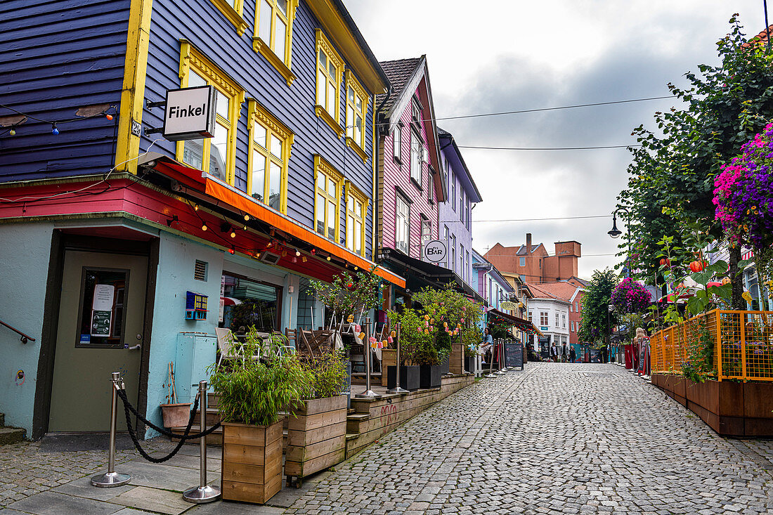 Colourful houses in Fargegaten, Stavanger, Rogaland, Norway, Scandinavia, Europe