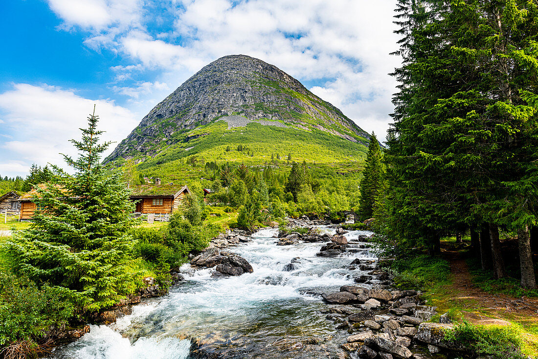 River running through the glacial valley, Trollstigen mountain road, Norway, Scandinavia, Europe