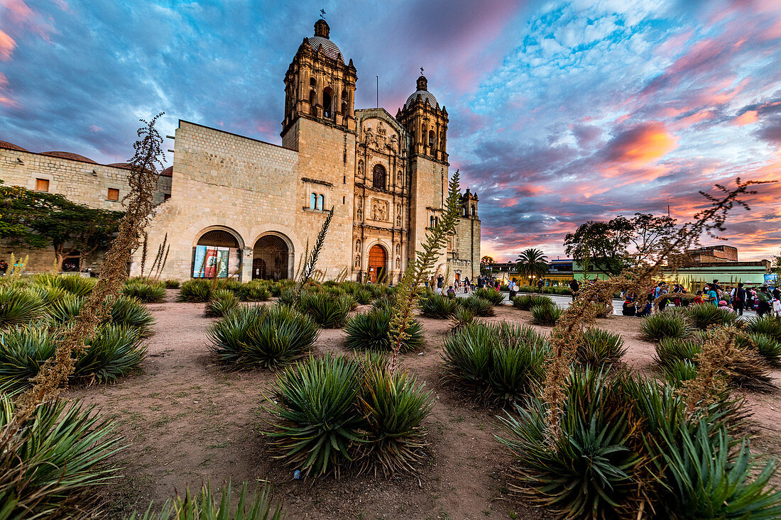 Church of Santo Domingo de Guzman at sunset, Oaxaca, Mexico, North America