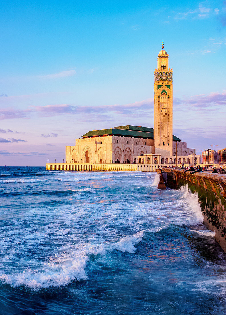 The Hassan II Mosque at sunset, Casablanca, Casablanca-Settat Region, Morocco, North Africa, Africa