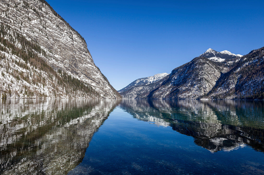 Shore of the Königsee near St. Bartholomä, Upper Bavaria, Bavaria, Germany