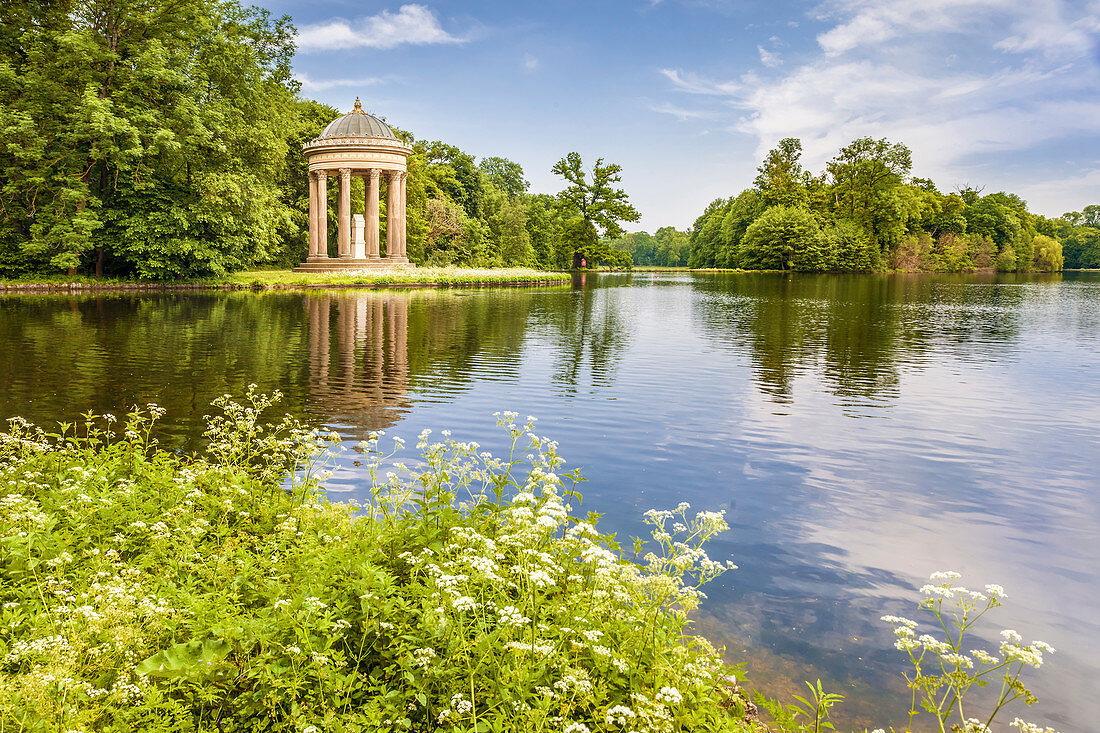 Badenburg Lake with Apollo Temple in Nymphenburg Palace, Upper Bavaria, Bavaria, Germany