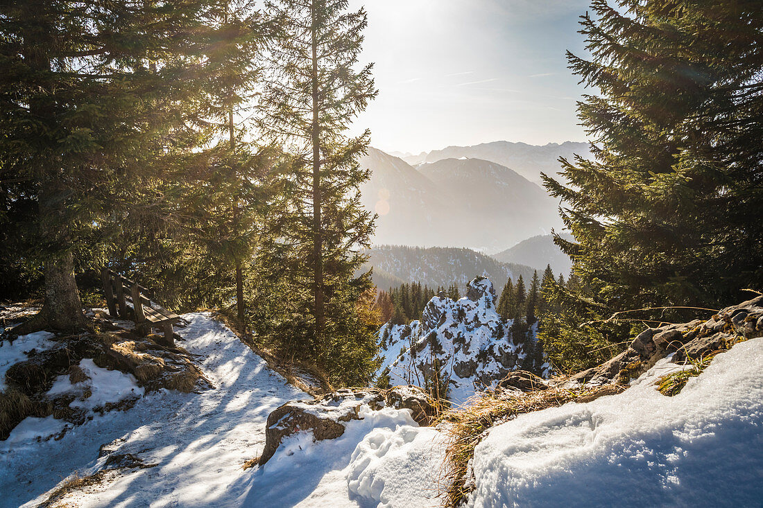 Blick vom Laber (1.621 m) in die Ammergauer Alpen, Oberammergau, Oberbayern, Bayern, Deutschland