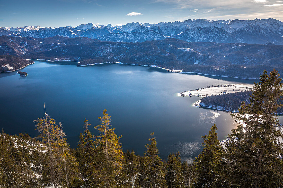 View from Herzogstand to Walchensee, Kochel am See, Upper Bavaria, Bavaria, Germany