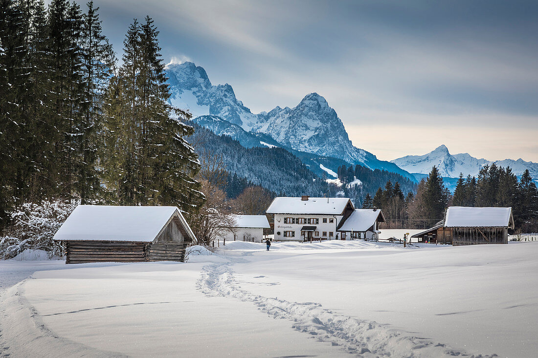 Winter landscape near the Geroldsee, Krün, Upper Bavaria, Bavaria, Germany