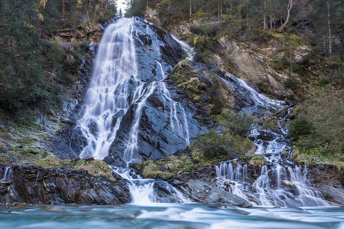 Haslacher Schleierwasserfall, Kalser Tal, Kals am Großglockner, Osttirol, Tirol, Österreich