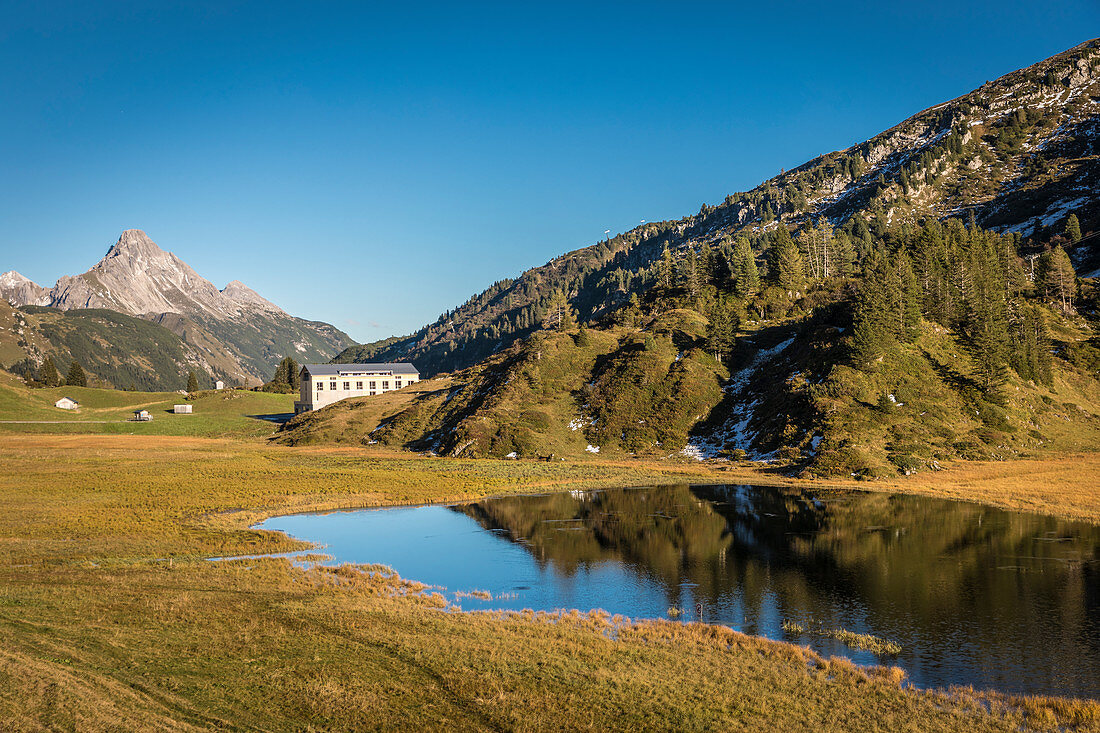 Kalbelesee with Biberkopf (2,599 m), Arlberg, Warth, Vorarlberg, Austria